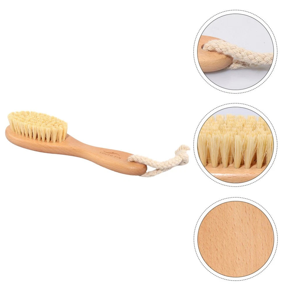Bathing Brush with Handle Beech Sisal Material for Body Skin Exfoliation