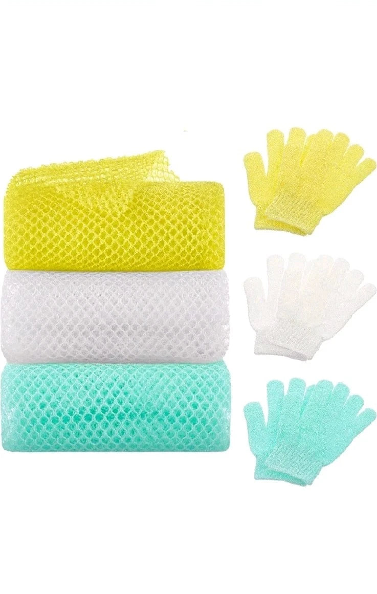 6 Pack African Net Sponge Exfoliating Glove Set and Bath Sponge Body Scrubber