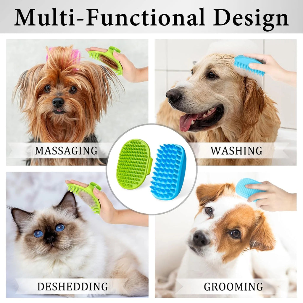 2PCS Dog Bath Brush Set | Adjustable Handle Dog Scrubber for Shampooing