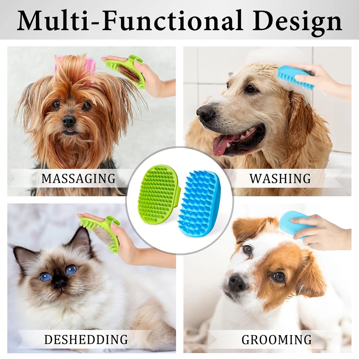 2PCS Dog Bath Brush Set | Adjustable Handle Dog Scrubber for Shampooing
