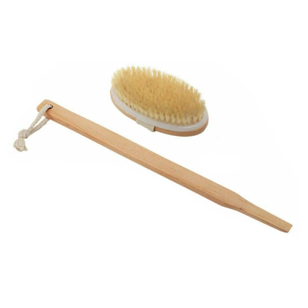Durable Natural Long-Handled Bath Shower Body Back Dry Skin Spa Scrubber Brush C