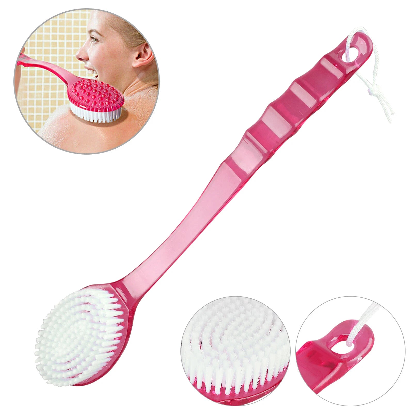 Body Back Bath Brush - for Shower with Long Handle, Back Washer Scrubber NEW