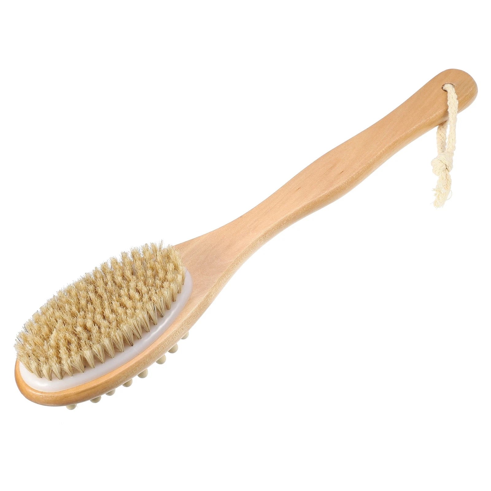 Double Sided Bath Brush Back Scrubber Wood for Shower Brown 14.6 Inches