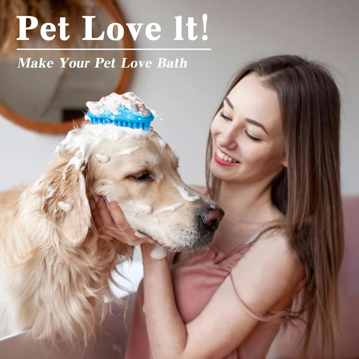 2PCS Dog Bath Brush Set | Adjustable Handle Dog Scrubber for Shampooing