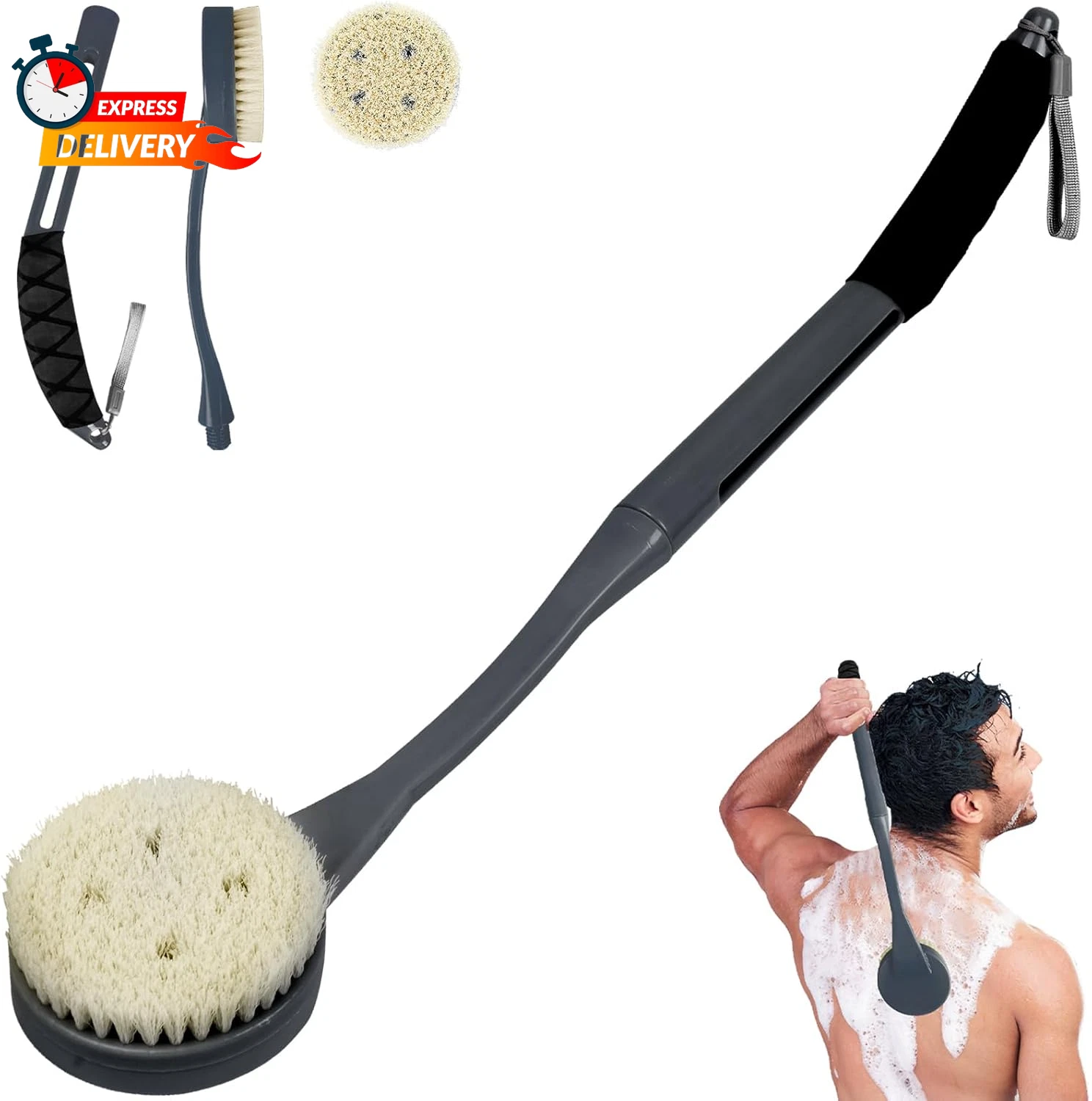 Back Brush Long Handle for Shower, 20.5” Back Bath Brush for Shower, Back Scrubb