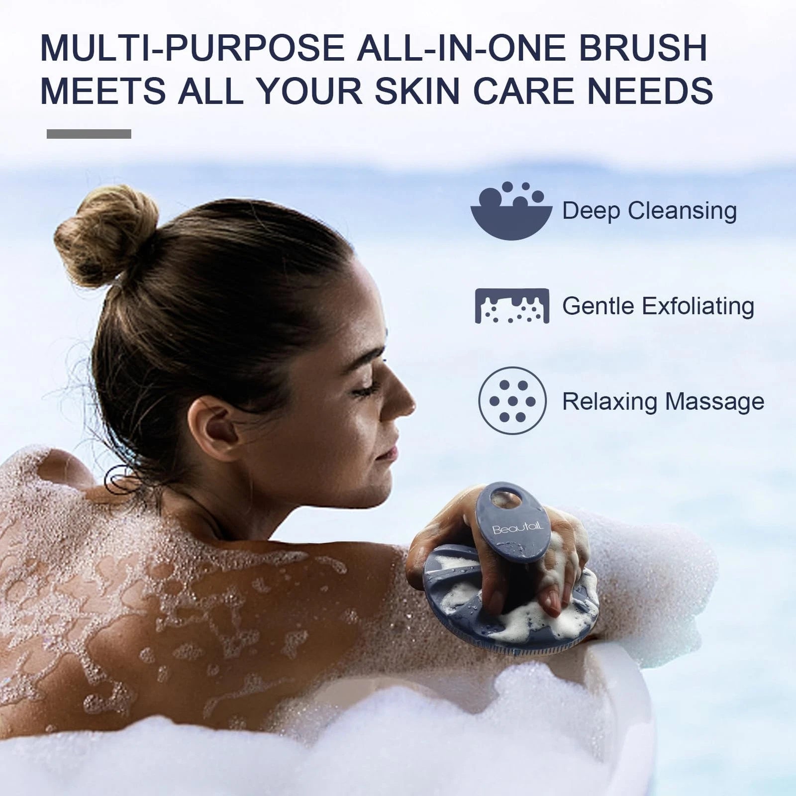 Silicone Body Scrubber Shower Bath Wash Brush Gentle Exfoliating Scrub Cleans...
