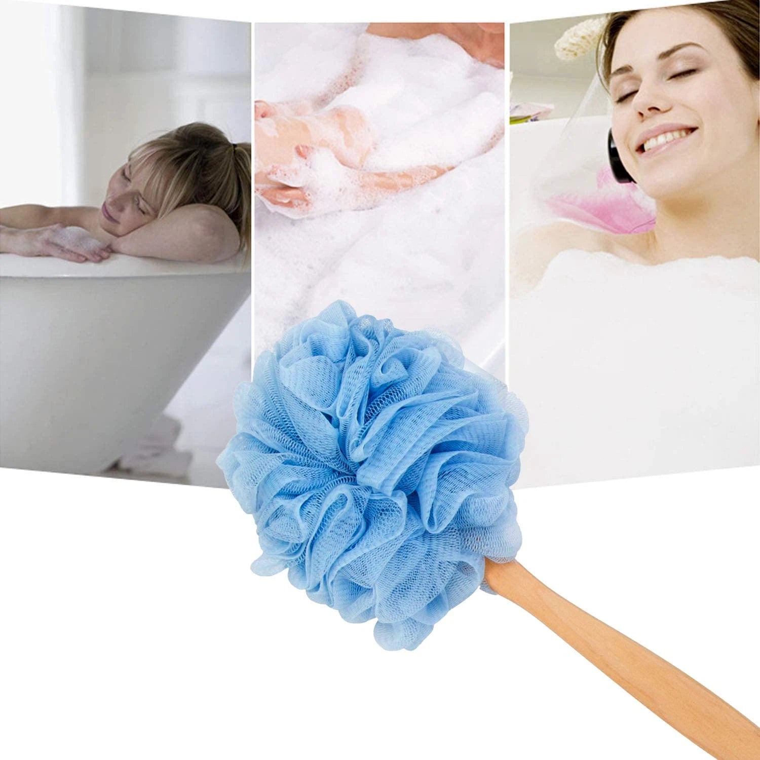 Loofah Back Scrubber for Shower, Wooden Long Handle Bath Sponge Lufa Shower Brus