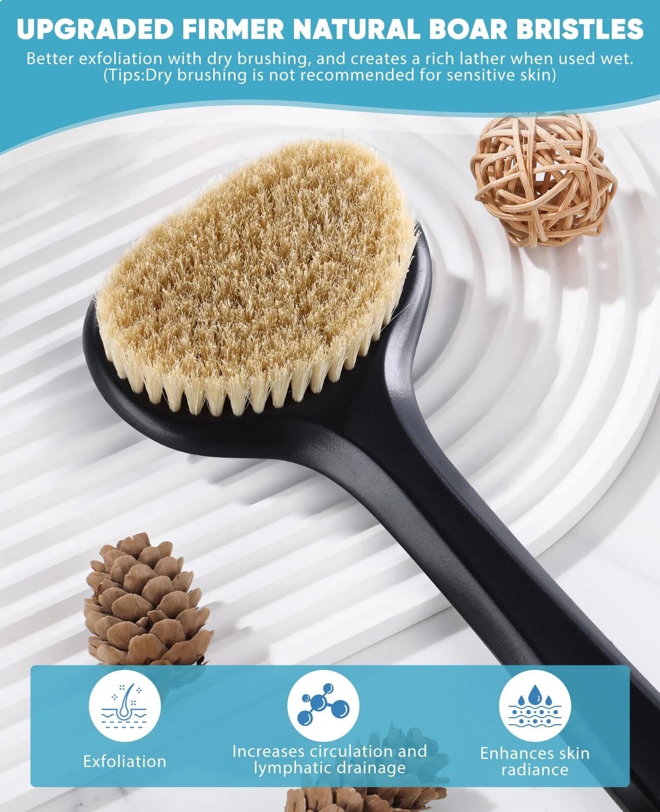 Dry Brushing Body Brush 17" Nonslip Plastic Handle Dry Brushing Body Brush For L