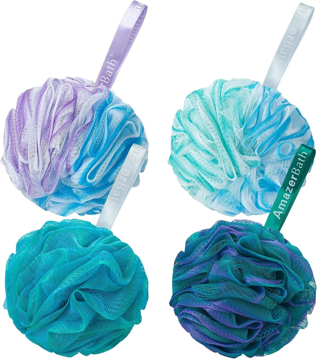 Luxury Exfoliating Loofah Sponge Set of 4 - Extra Large, Colorful Body Scrubbers