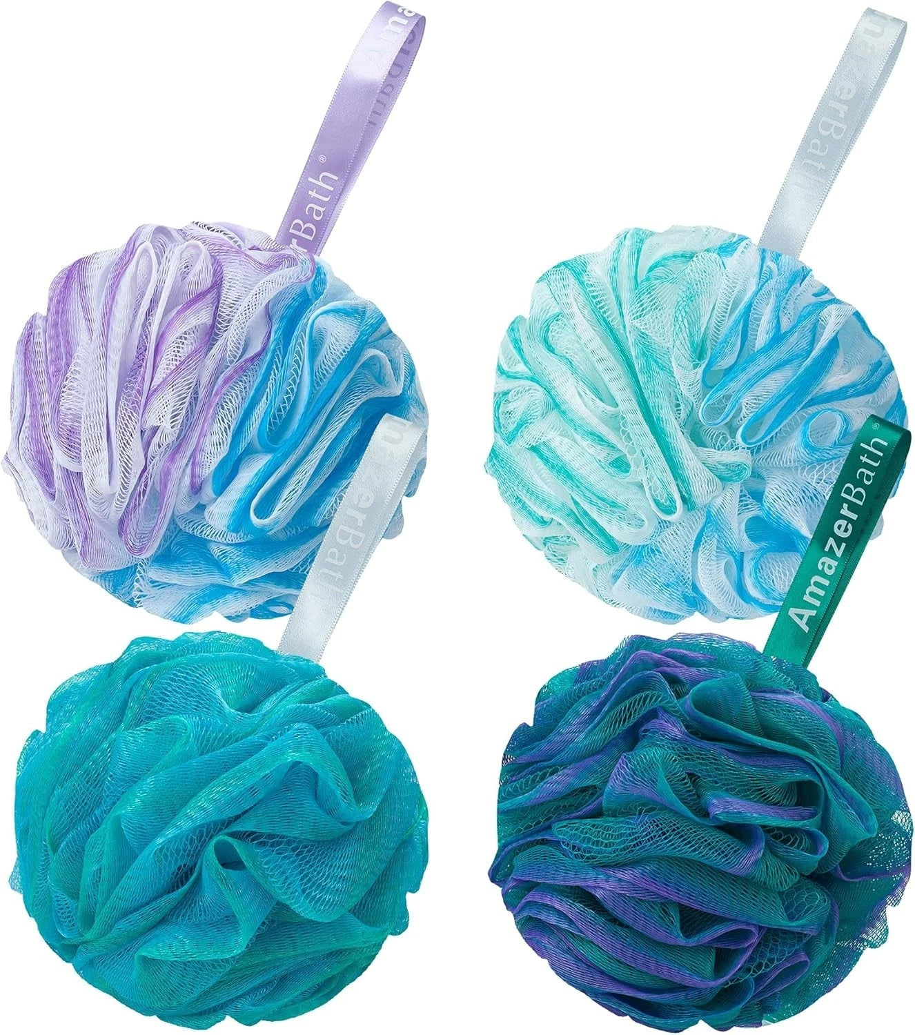 Luxury Exfoliating Loofah Sponge Set of 4 - Extra Large, Colorful Body Scrubbers