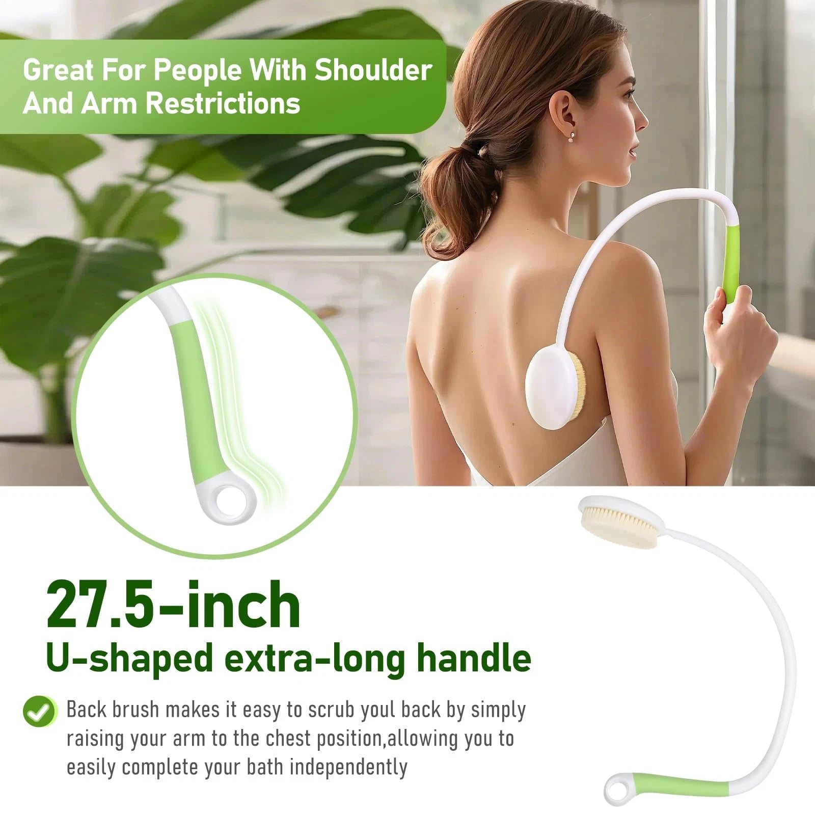 27.5” Back Bath Brush Long Handle for Shower and Silicone Body Scrubber, Show...