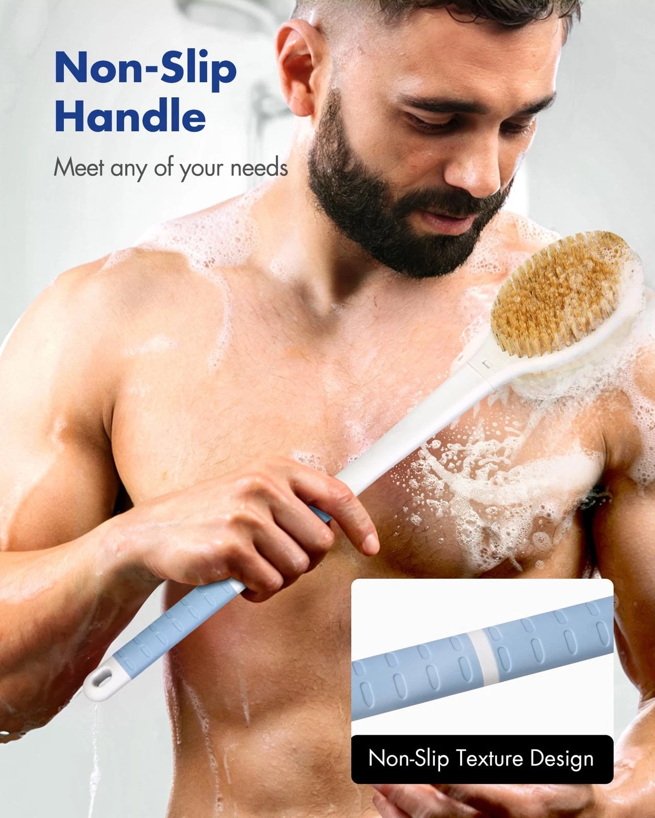 Back Scrubber Body Shower Brush with Long Handle Wet or Dry Exfoliator Brush