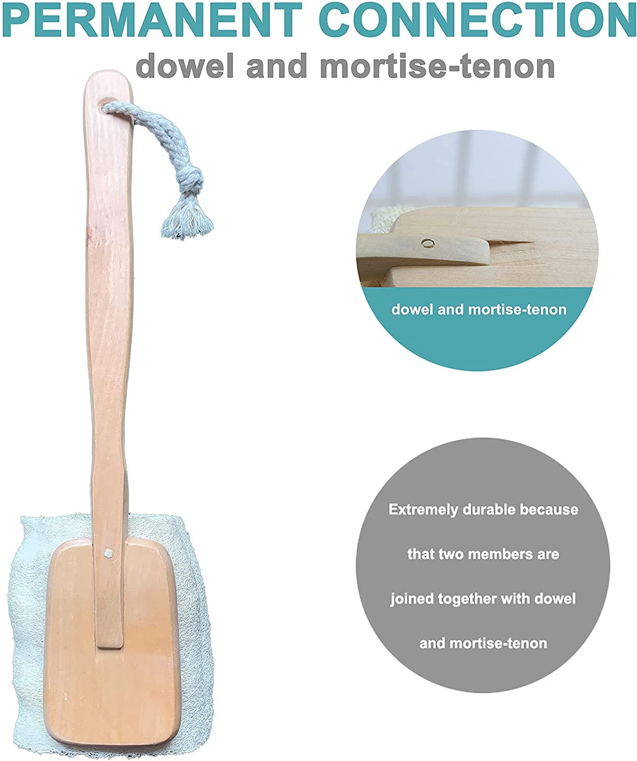 Natural Exfoliating Loofah Luffa Loofa Bath Brush on a Stick - with Long Wooden