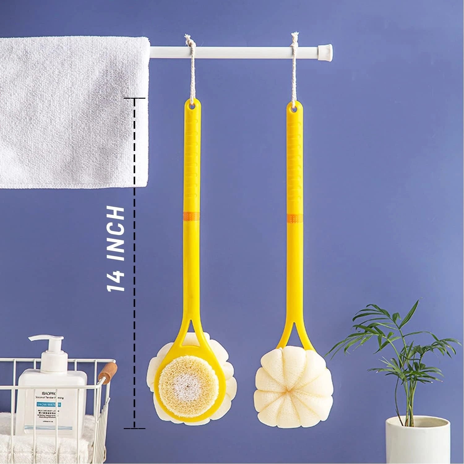 14-Inch  Shower Brush with Loofah and Soft Bristles for All Skin Types
