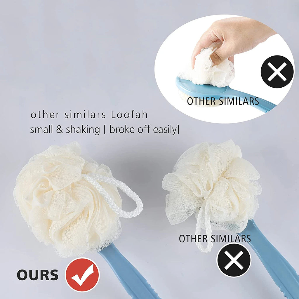Shower Body Brush with Bristles and Loofah,Back Scrubber Bath Mesh Sponge with C