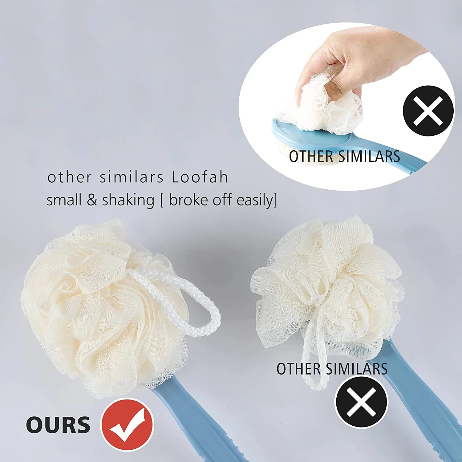 Shower Body Brush with Bristles and Loofah,Back Scrubber Bath Mesh Sponge with C