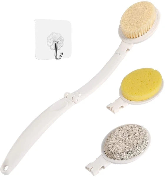 Lfj 19" Long Handle Shower Sponge Brush Set, 3 In 1 Body Brush, Bath S