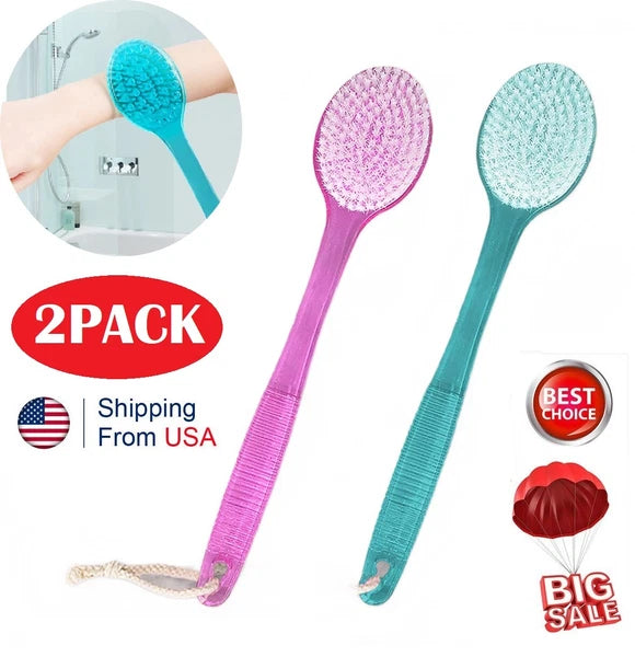 2× Long Handle Back Shower Exfoliating Bath Body Brush Scrubber Massager 14.2 in