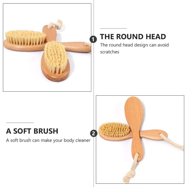 Bathing Brush with Handle Beech Sisal Material for Body Skin Exfoliation