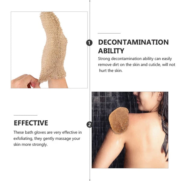 2Pcs Bath Glove Exfoliating Scrubber Mitts Ramie Jute Spa Gloves