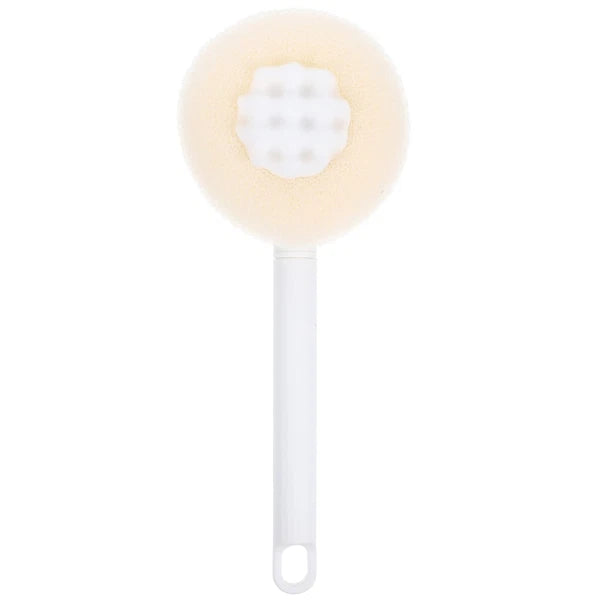 Plastic Exfoliating Bath Brush Beige Scrubber with Long Handle 28 cm