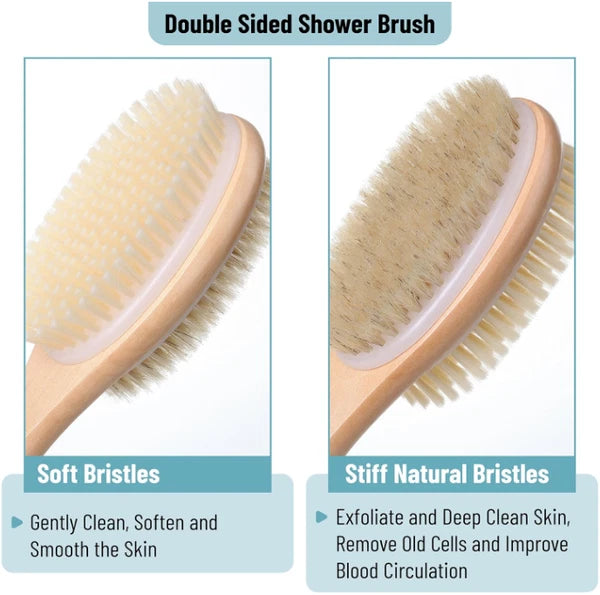 Body Back Bath Brush Shower Scrubber Soft Bristles Long Handle Double Sided
