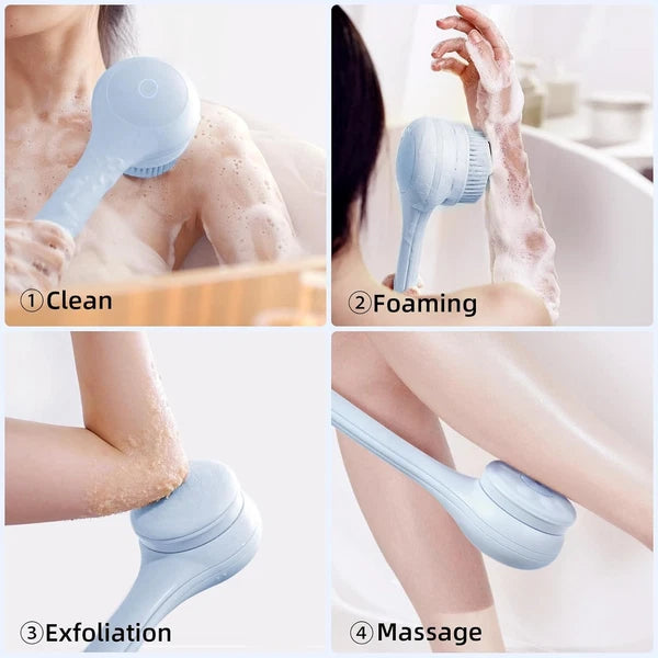 Electric Body Brush Waterproof Rechargeable Dual Handle Bath Scrubber with 3 ...