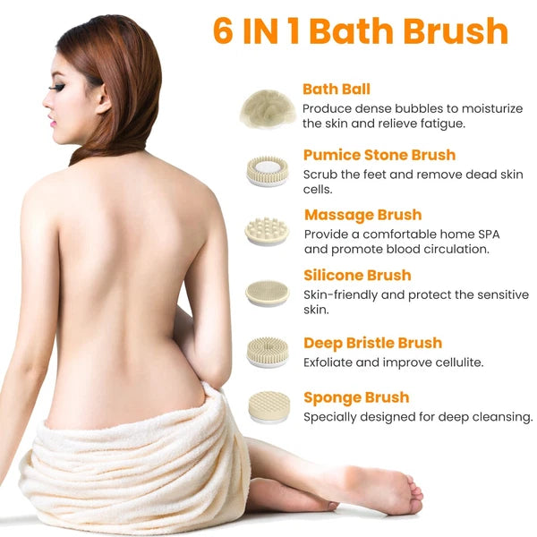 Electric Body Brush Sponge Brush Shower Back Scrubber Long Handle Waterproof