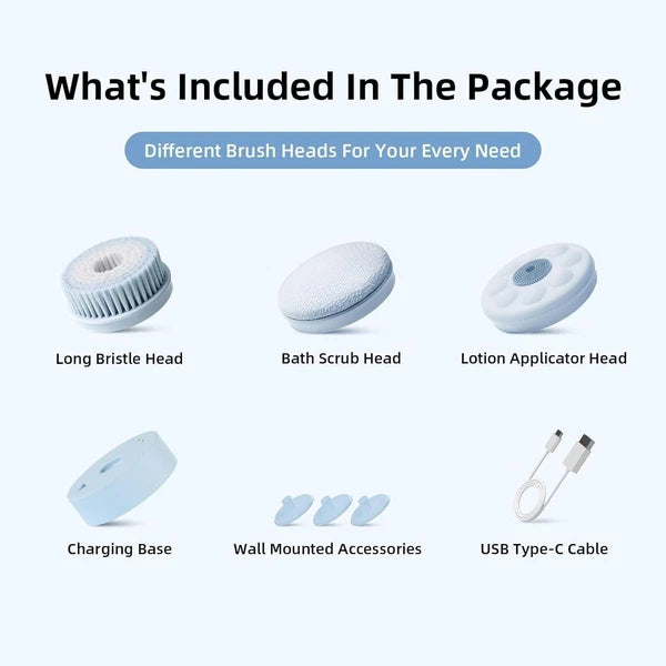 Electric Body Brush Waterproof Rechargeable Dual Handle Bath Scrubber with 3 ...