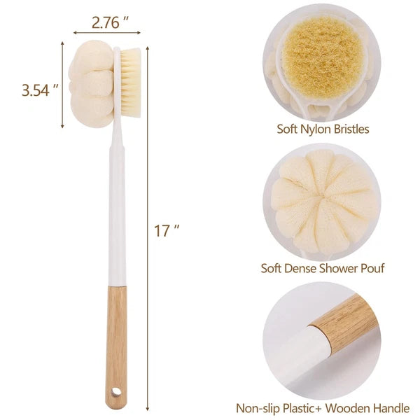 Bath Sponge Back Brush Long Handle For Shower 17 Inch Double Sided Exfoliating B