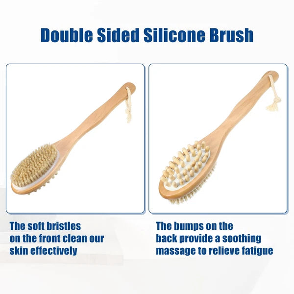 Double Sided Bath Brush Back Scrubber Wood for Shower Brown 14.6 Inches