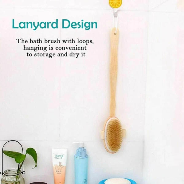 Durable Natural Long-Handled Bath Shower Body Back Dry Skin Spa Scrubber Brush C
