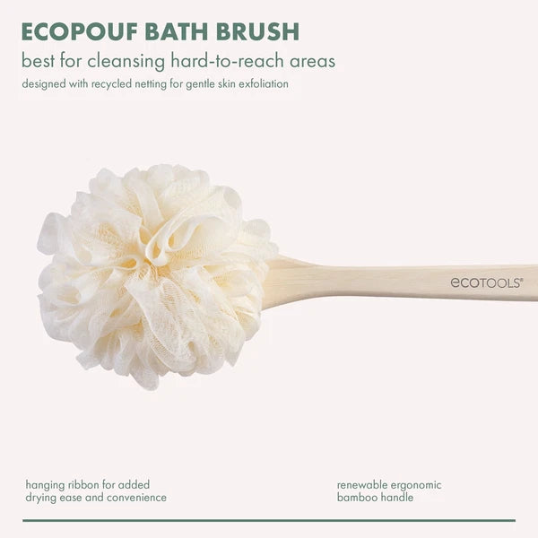 (4 pack) EcoTools EcoPouf Bath Brush, Loofah & Handle, Recycled Mesh Netting