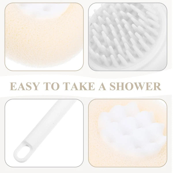 Plastic Exfoliating Bath Brush Beige Scrubber with Long Handle 28 cm