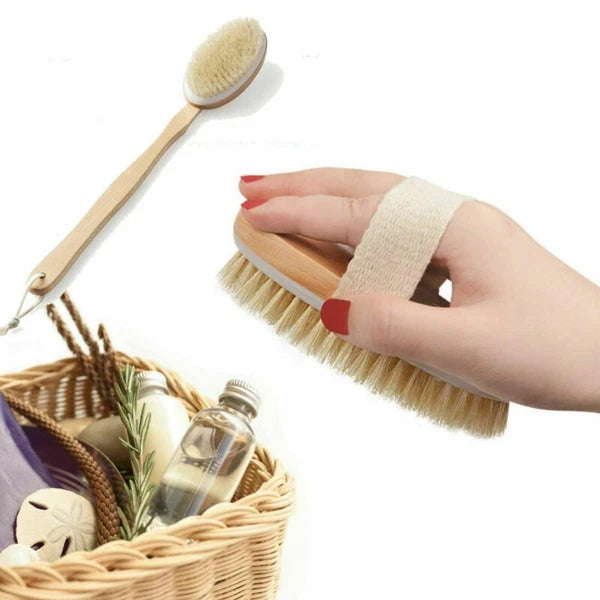 Durable Natural Long-Handled Bath Shower Body Back Dry Skin Spa Scrubber Brush C