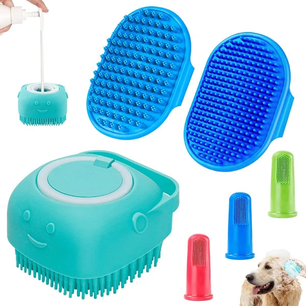 6PCS Dog Bath Brush & Dog Toothbrush | Adjustable Handle Shampoo Brush