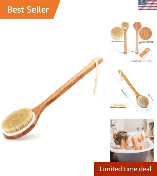 Luxury Bamboo Shower Brush with Natural Bristles - Exfoliate and Detoxify Skin