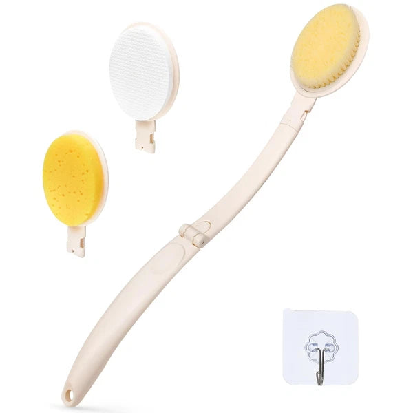 19" Long Handle Shower Sponge Brush Set, 3 in 1 Body Brush, Bath Sponge and L...