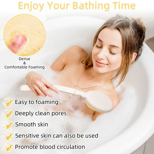 19" Long Handle Shower Sponge Brush Set, 3 in 1 Body Brush, Bath Sponge and L...
