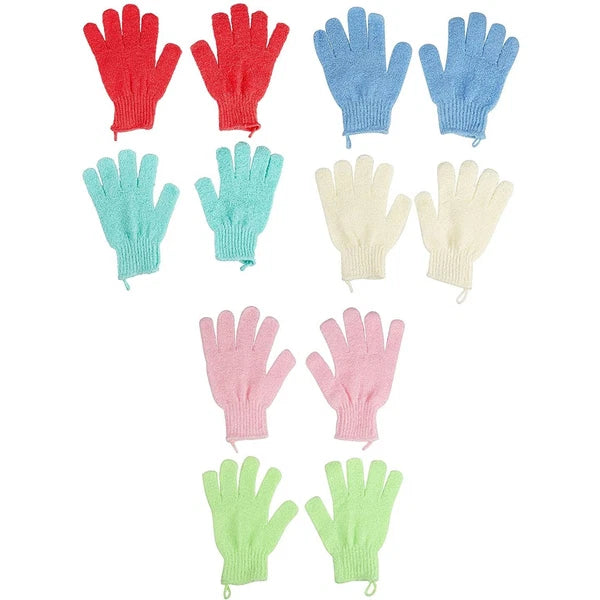 6 Pair Exfoliating Shower Gloves with Hanging Loop for Bath Body Scrub, Spa
