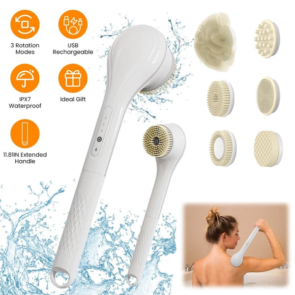 Electric Body Brush Sponge Brush Shower Back Scrubber Long Handle Waterproof