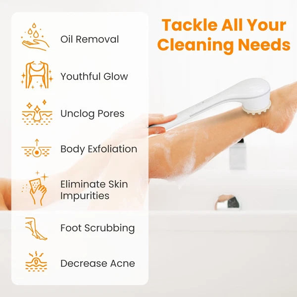 Electric Body Brush Sponge Brush Shower Back Scrubber Long Handle Waterproof