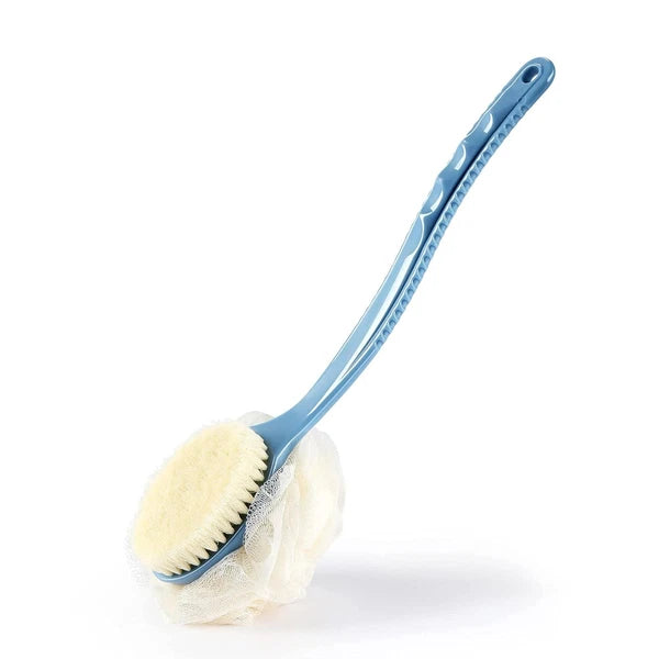 Shower Body Brush with Bristles and Loofah,Back Scrubber Bath Mesh Sponge