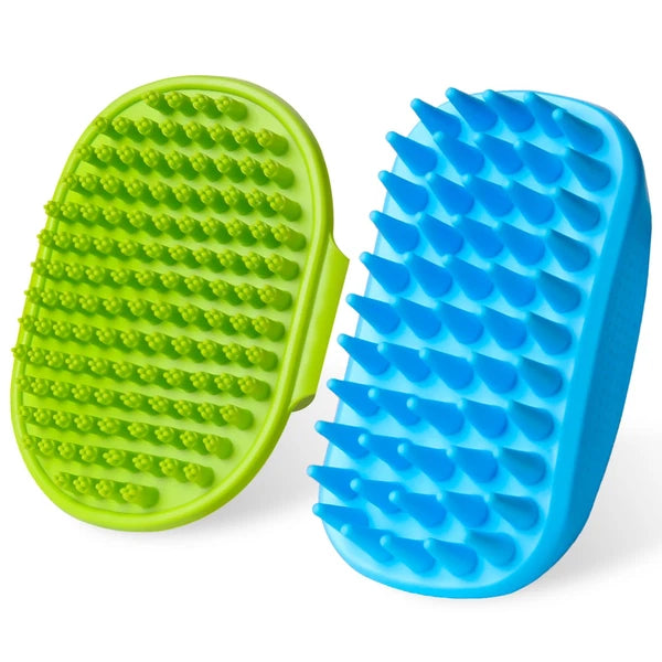2PCS Dog Bath Brush Set | Adjustable Handle Dog Scrubber for Shampooing