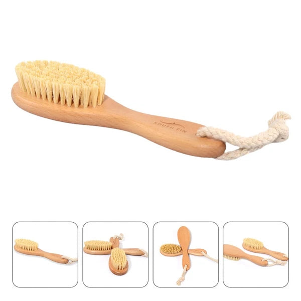 Bathing Brush with Handle Beech Sisal Material for Body Skin Exfoliation