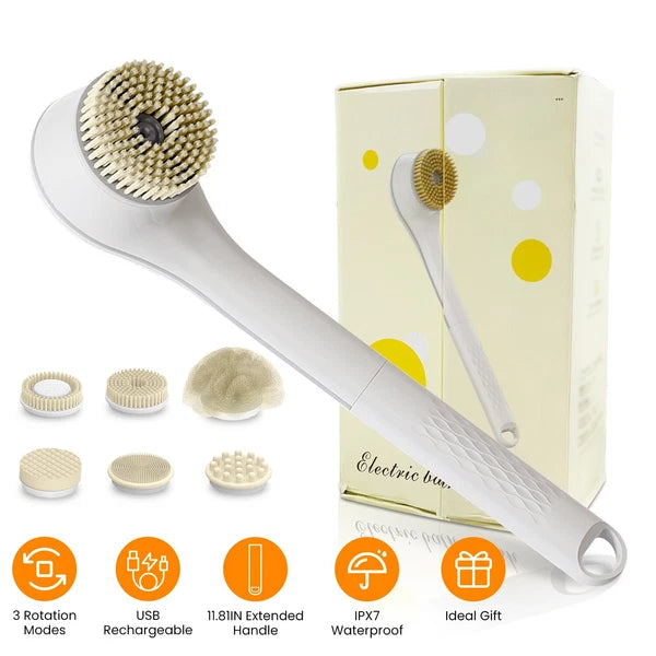 Electric Body Brush Sponge Brush Shower Back Scrubber Long Handle Waterproof