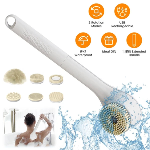 Electric Body Brush Sponge Brush Shower Back Scrubber Long Handle Waterproof