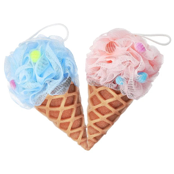 2 Pcs Cartoon Ice Cream Shower Ball Loofah Bath Brush Dad Body Scrubber Back