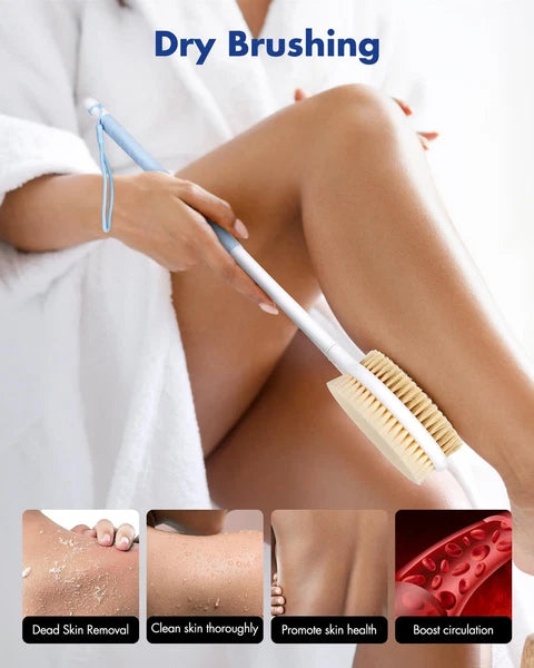 Back Scrubber Body Shower Brush with Long Handle Wet or Dry Exfoliator Brush