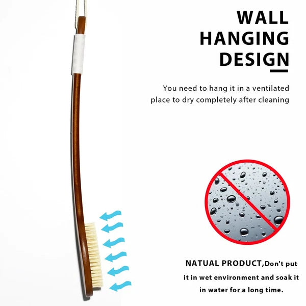 -17.71Inch Natural Boar Bristles Anti-Slip Curved Long Handle Bath Brush,Bent...